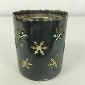 Silver Metal Snowflakes Cut-Out Candle Holder Votive Tea Light 3.5" Vintage